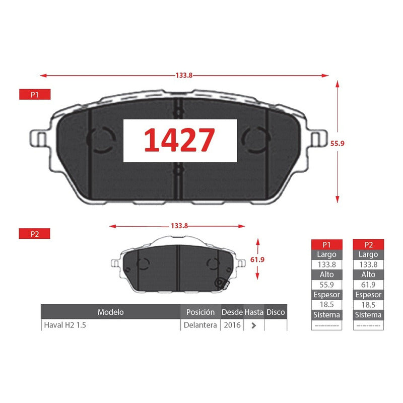 Pastillas De Frenos Delanteras Great Wall Haval H2 2016-2022