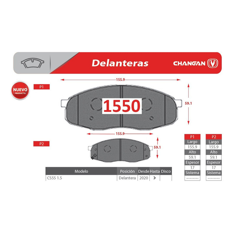 Pastillas De Frenos Delanteras Changan Cs-55 1.5 2020-2022